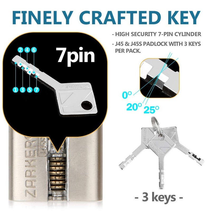Zarker J45S keyed Padlock, Heavy Duty Stainless Steel Shackle Lock, 3 Keys, Waterproof and Rustproof Storage, Warehouses, Garage, Outdoors, 1-Pack - Image 5